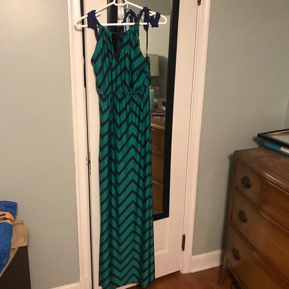 Chevron Blue/Green Halter Dress - Picture 1 of 1